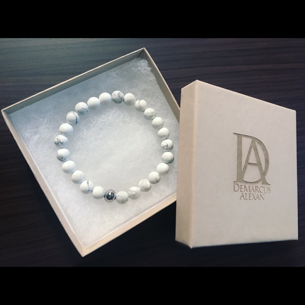 DeMarcus Alexan 8mm White Marble Bracelet